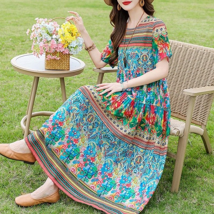 딜마켓 보몬원피스  여성 여름 화려한 고품격 여름 반팔 원피스