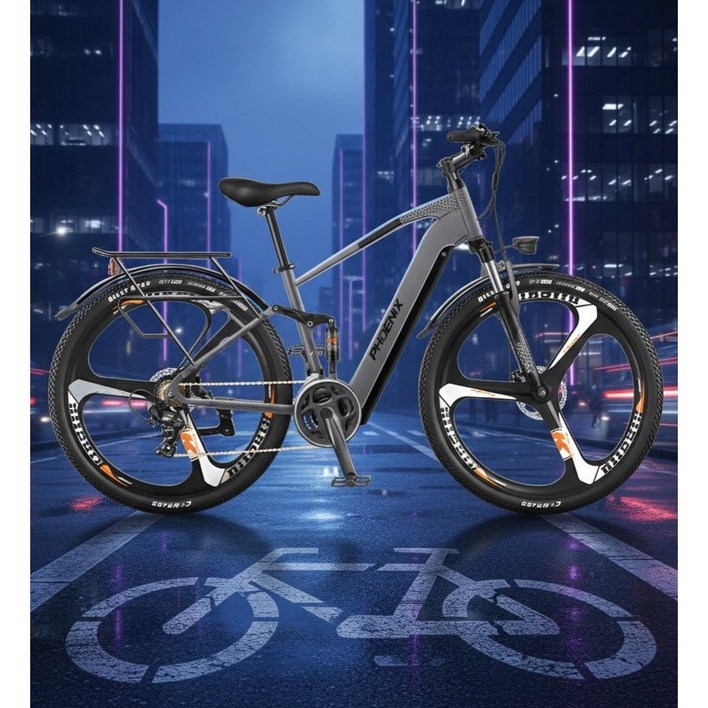 Wargon 리튬 배터리 MTB 전기자전거 전동 26인치 29인치 휠 출퇴근 산악, 일반형 26인치 통합휠(그레이), 알루미늄 합금