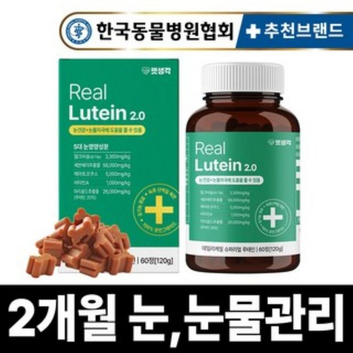 펫생각 리얼루테인 반려견 강아지 눈 영양제 눈물 자국 보조제 백내장 녹내장 눈노화 예방 시력저하 120g