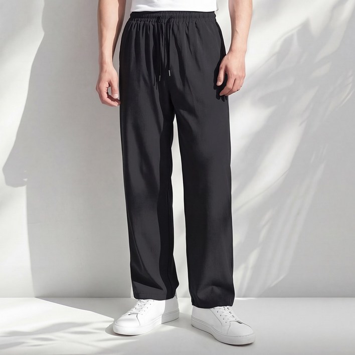 루크 남성 여름 일자 쿨링 슬랙스 밴딩 팬츠 남자 시원한 얇은 정장 통넓은 와이드 냉장고 바지