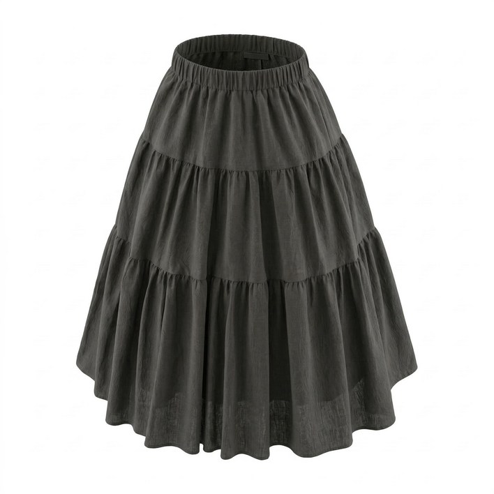 로엔나 여성용 밴딩 A라인 주름 루즈핏 롱스커트