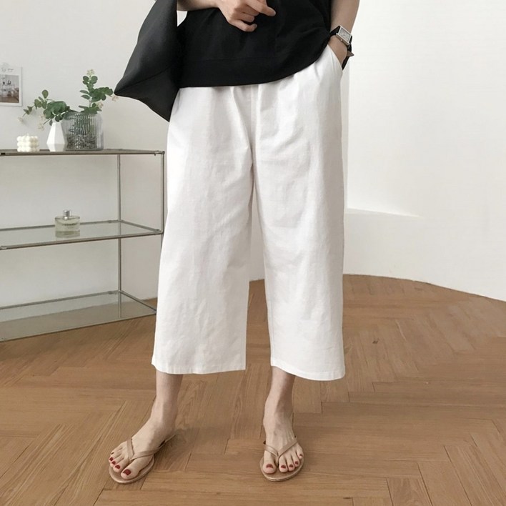 럭키제이 픽미 배기 린넨 통바지 여름 팬츠 여성용