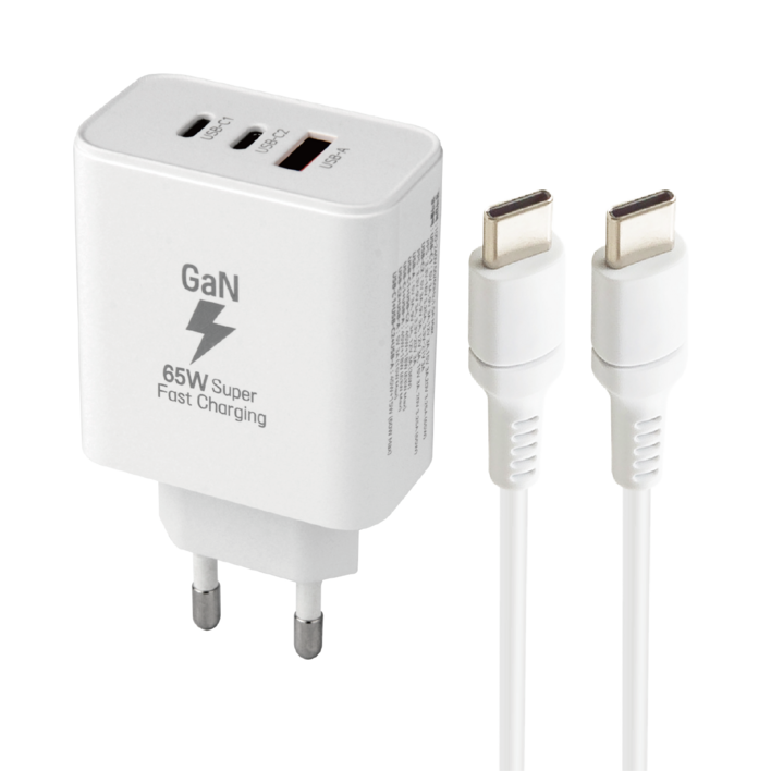 지파워 3구 초고속 65W PD3.0 or PPS 충전기 노트북전기종, 갤럭시전기종 및 아이폰15 호환 CtoC케이블 포함(1.5M, 100W용)