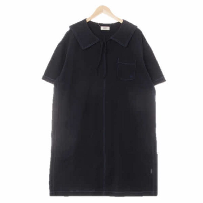 5937 톰보이 네이비 면혼방 스티치루즈핏반팔원피스 Free