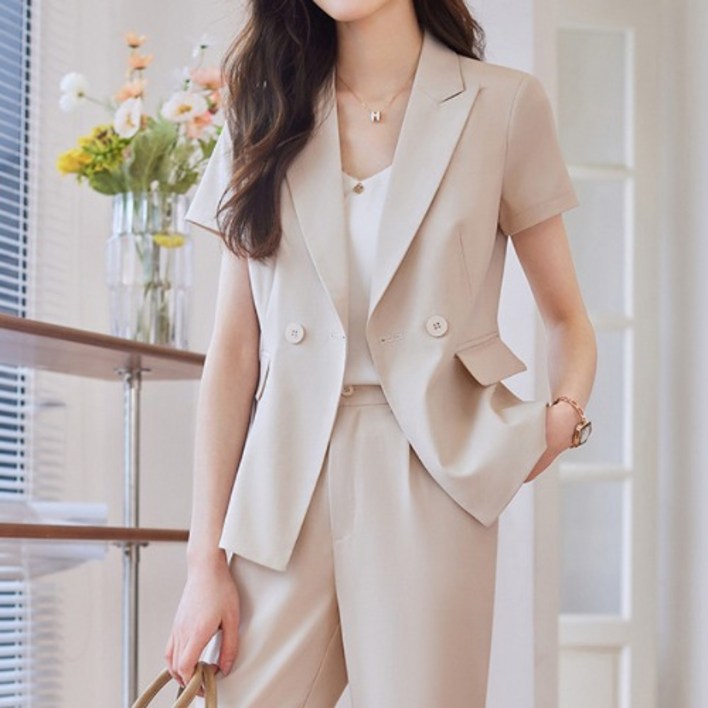 타이니 여성 정장세트 자켓+바지 여름 반팔 오피스룩 수트