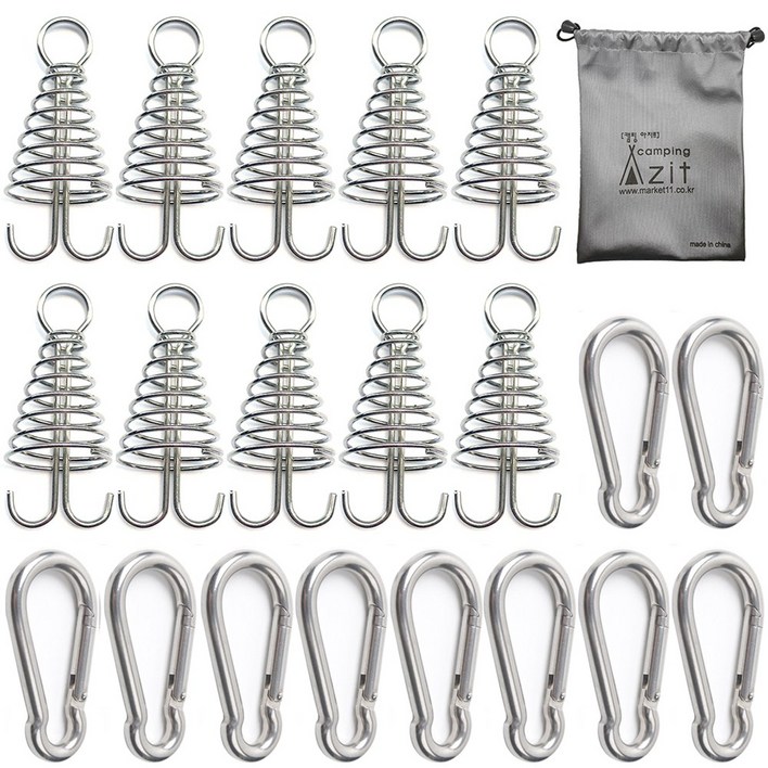 캠핑 아지트 탄소강CARBON STEEL 강철 비너 6호 10P  스프링 오징어 데크팩 10P  방수 주머니, 1개