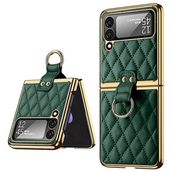 KDNC 갤럭시 Z플립3/4/5 골드라인 가죽 링케이스 액정보호