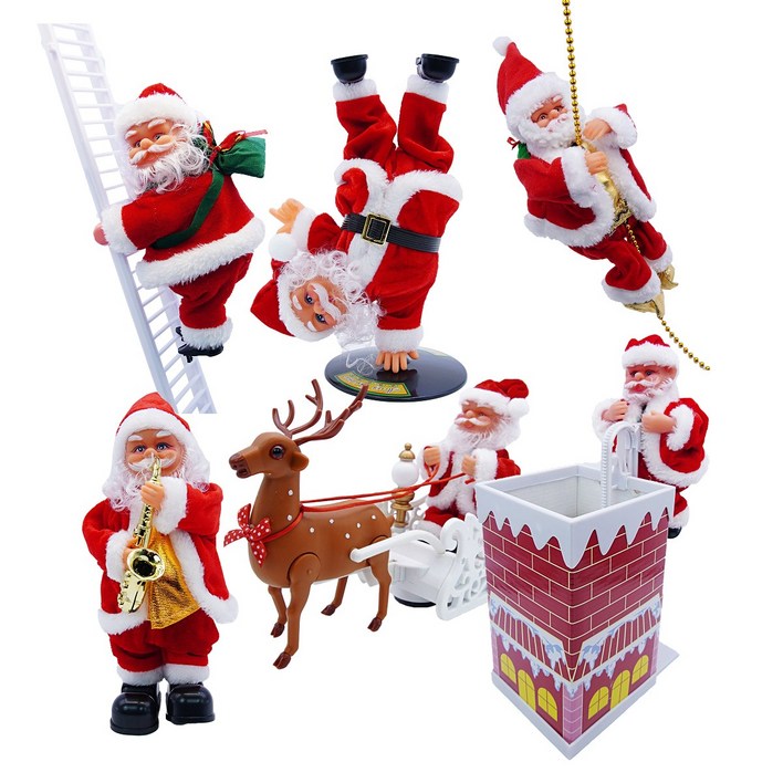 크리스마스 줄타는 산타 인형 6종 사다리 색소폰 굴뚝 움직이는 산타인형, 1개