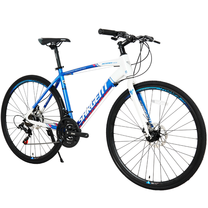 서전트 인코너 H21 알루미늄 시마노 21단 700C 중학생 입문용 하이브리드 자전거 완조립, 화이트미코노스블루, 1개, 470cm