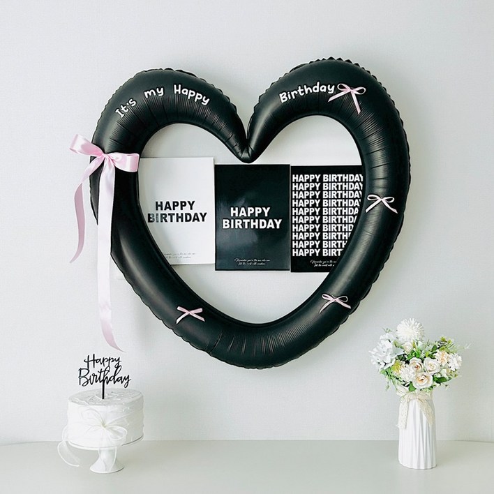 연지마켓 생일 이벤트 하트프레임풍선 블랙 숫자 생일파티 용품 세트 (자유레터링), 1세트, 블랙하트 포스터