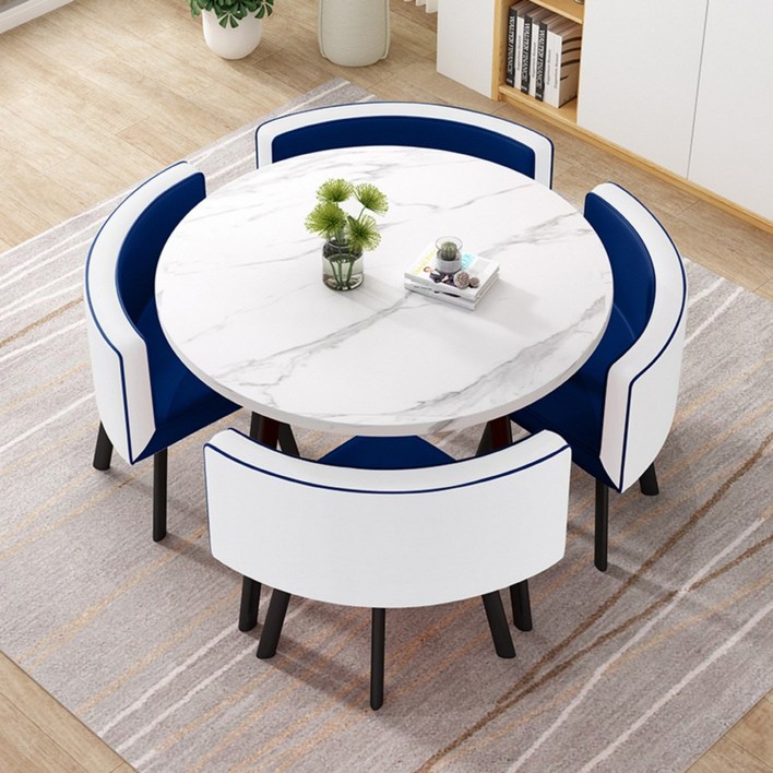 MEETON 감성 인테리어 4인용 티 테이블 세트 원목 의자포함 식탁 원형 카페 둥근모서리