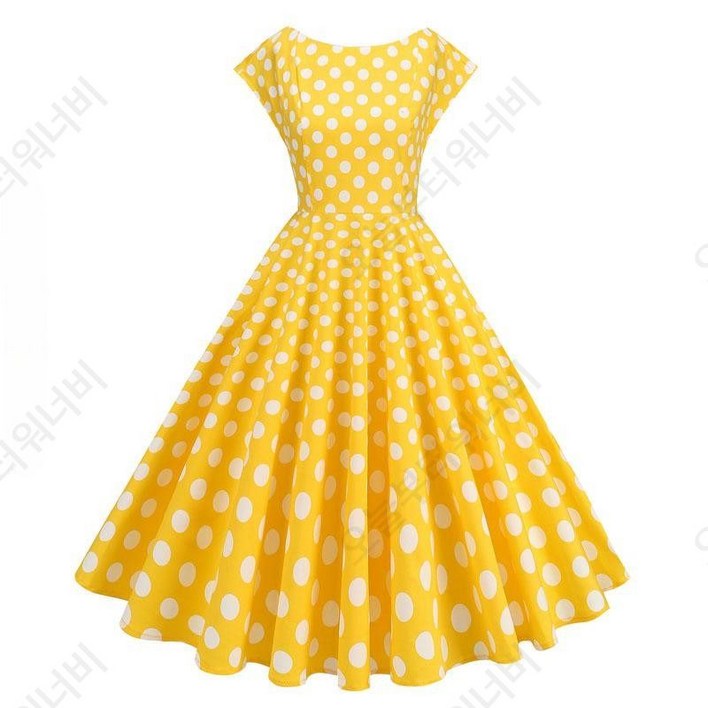 라라랜드 땡땡이 원피스 복고풍 햅번 라운드넥 A라인 플레어 원피스 댄스 파티 공연복 3종