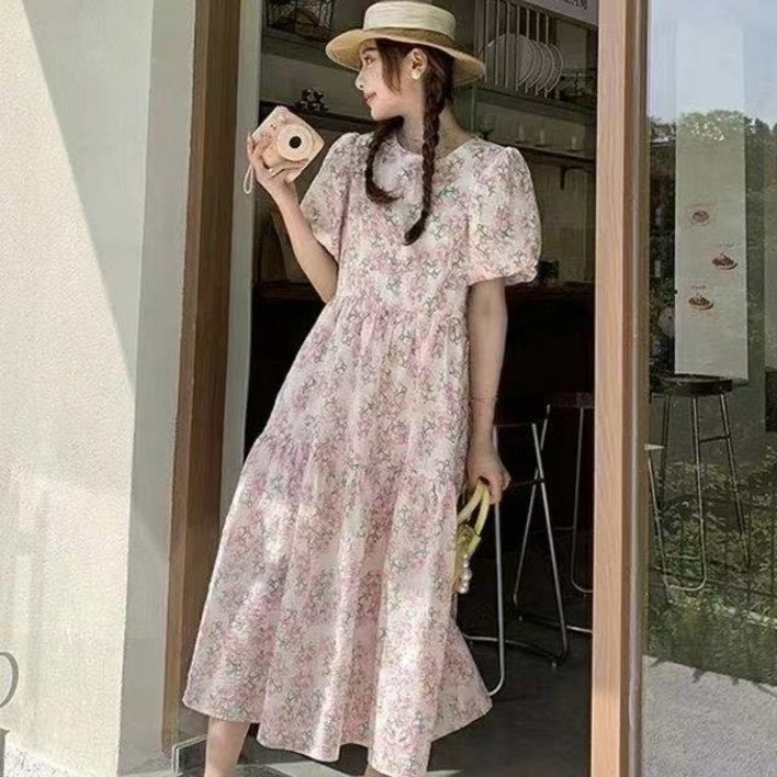 루스리더 여성용 러블리 플라워 패턴 반팔 원피스 ES35