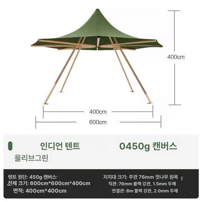 인디언 풀 텐트 피드 캠핑 대형 민박 휴식용, 기본 사용 인원, 올리브그린6 x 4 x 4