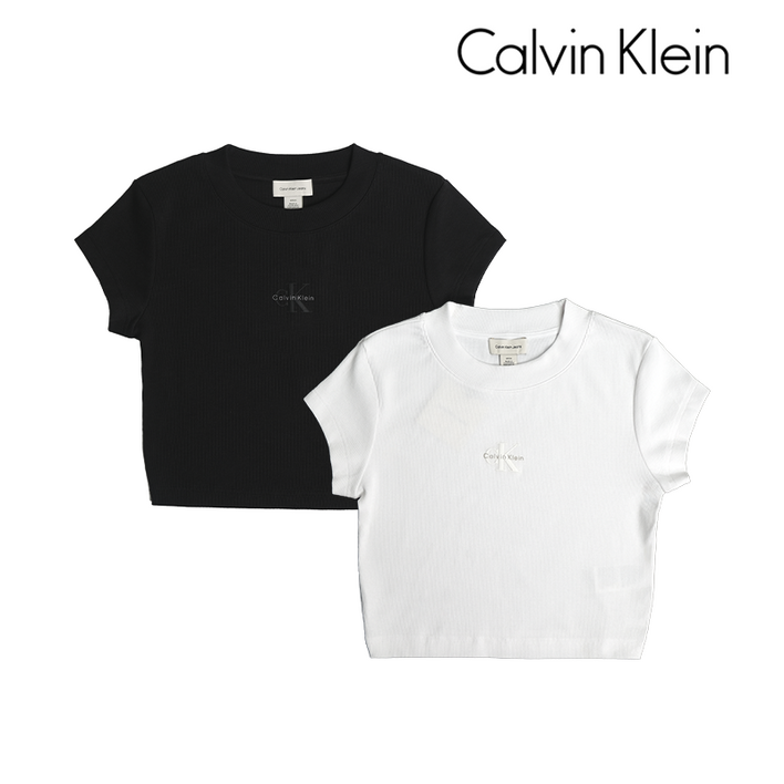 캘빈클라인 CK 여자 모노그램 로고 베이비 크롭 티셔츠