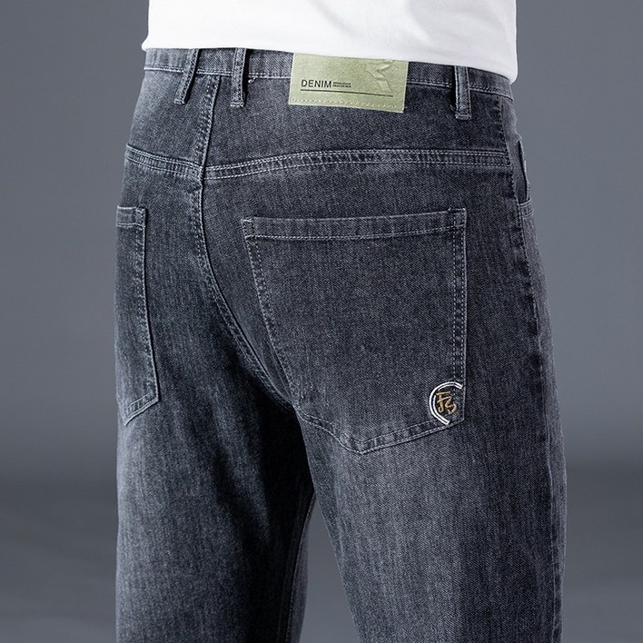 주요 청바지 남성 높은 스트레치 슈퍼 소프트 품질 작은 직선 청바지 여름 슬림 조커 자수 바지