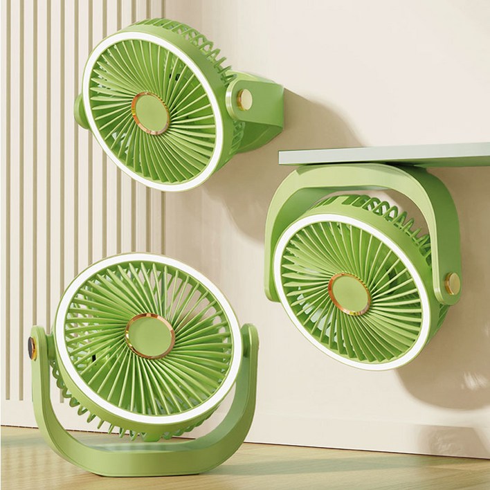 마술사 무선 행거형 벽걸이형 탁상용 선풍기 LED조명 3in1, 그린, F4