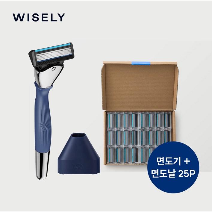 와이즐리 5중날 SENS 면도기 세트, 면도기 면도날 25P, 1개, SENS 스타터세트 1P 리필면도날24P 네이비