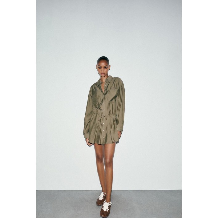 국내배송자라 ZARA 루즈 셔츠 미니 원피스  카키지중해904177