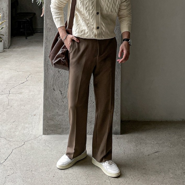남자 사계절 구김방지 일자핏 스판 세미 와이드 슬랙스 남자세미정장바지