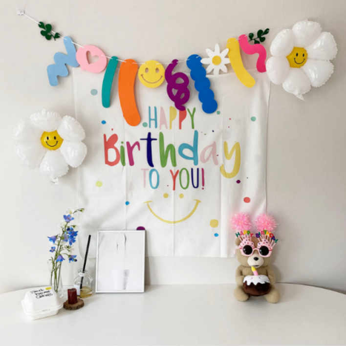 패브릭 데이지꽃 생일 가랜드 파티 배너 세트 기념일 파티용품 해피벌스데이 폭죽 머리띠, 핑크, 1세트 패브릭 데이지꽃 생일 가랜드 파티 배너 세트 기념일 파티용품 해피벌스데이 폭죽 머리띠, 핑크, 1세트