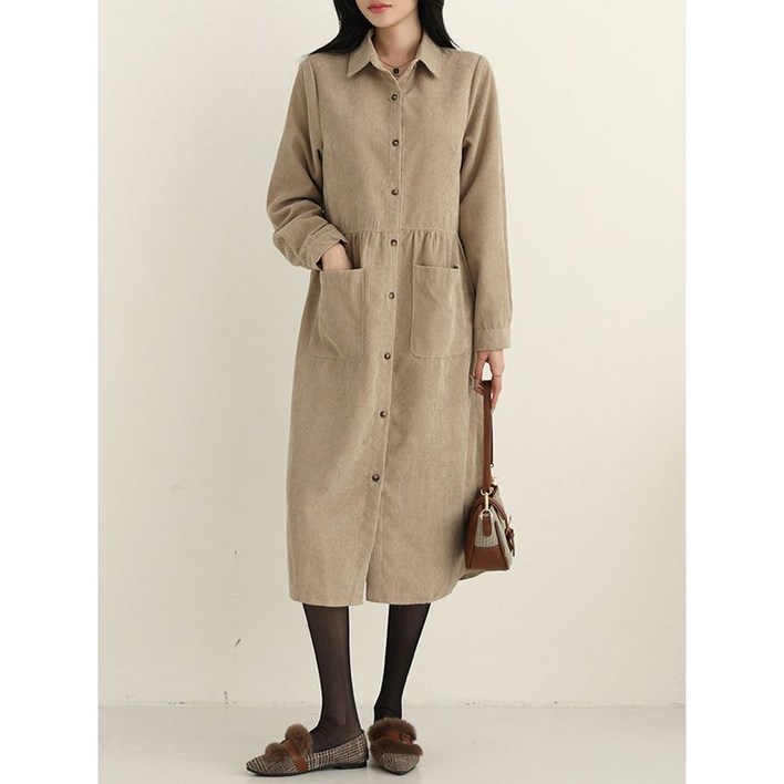 시크루즈 루메 코듀로이 셔링 포켓 셔츠 원피스 BDOP106
