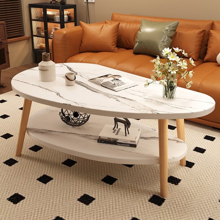 거실테이블 쇼파테이블 대리석 낮은테이블 티테이블, 흰 대리석 무늬