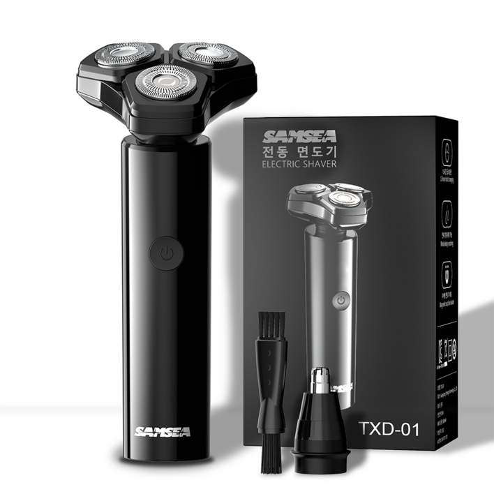 SAMSEA 360도 전기면도기, IPX7 완벽방수 전동면도기,휴대용 2-in-1 면도기, 블랙