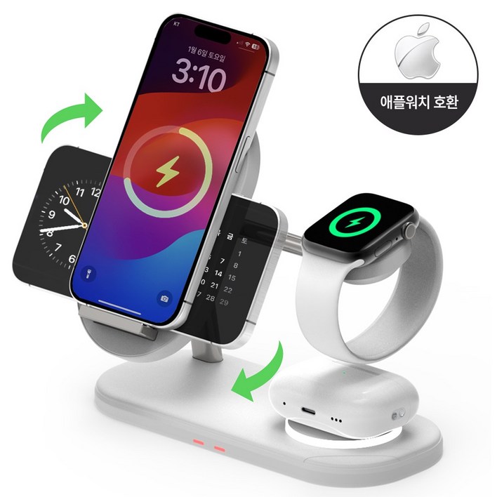 바우아토 3in1 듀얼 코일 고속 무선충전기 거치대, 퓨어화이트, 1개