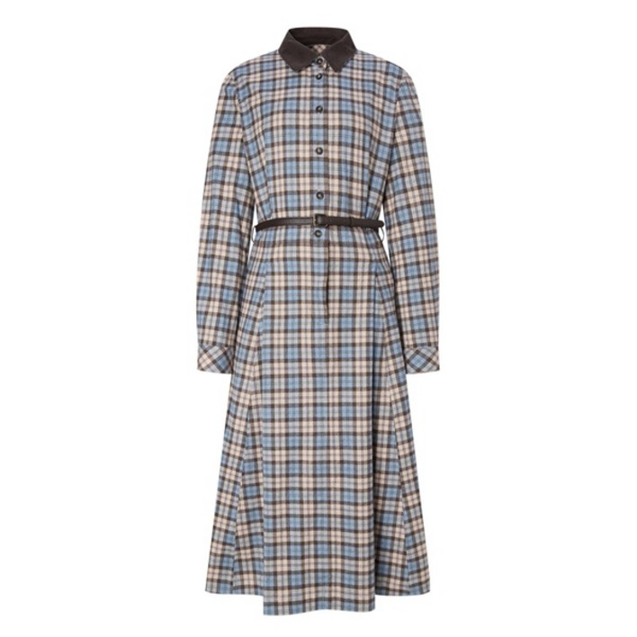 헤지스레이디스 HSDR5D902 블루 벨티드 면 긴팔원피스