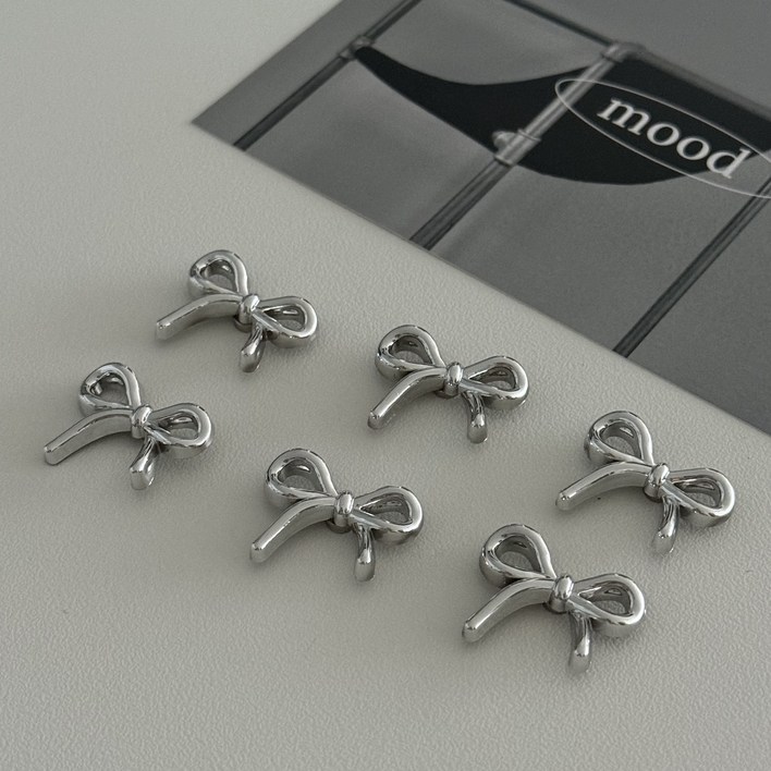 해피니스데이 감성 실버 리본 마그넷 냉장고 네오디움 자석 6p