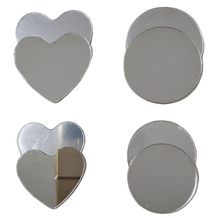 LORIA 나만의 미니 손거울 다용도 미니 스티커 거울 세트, 하트동그라미, 8개