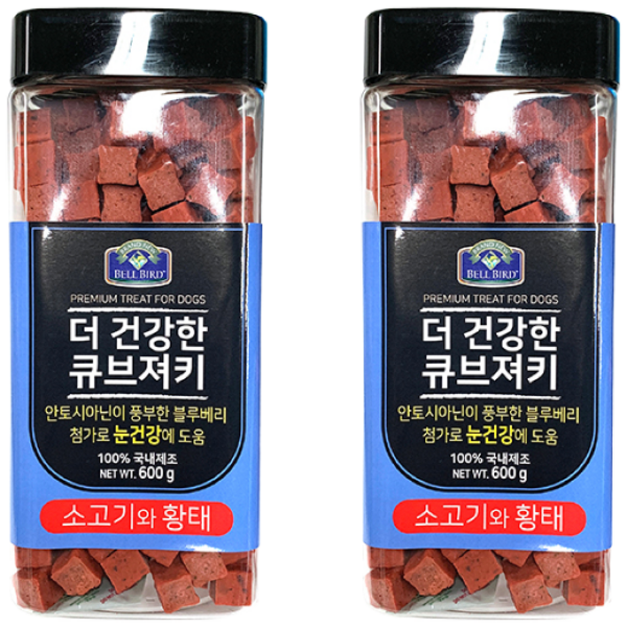 벨버드 더 건강한 큐브져키 강아지간식 600g, 소고기  황태 혼합맛, 600g, 2개