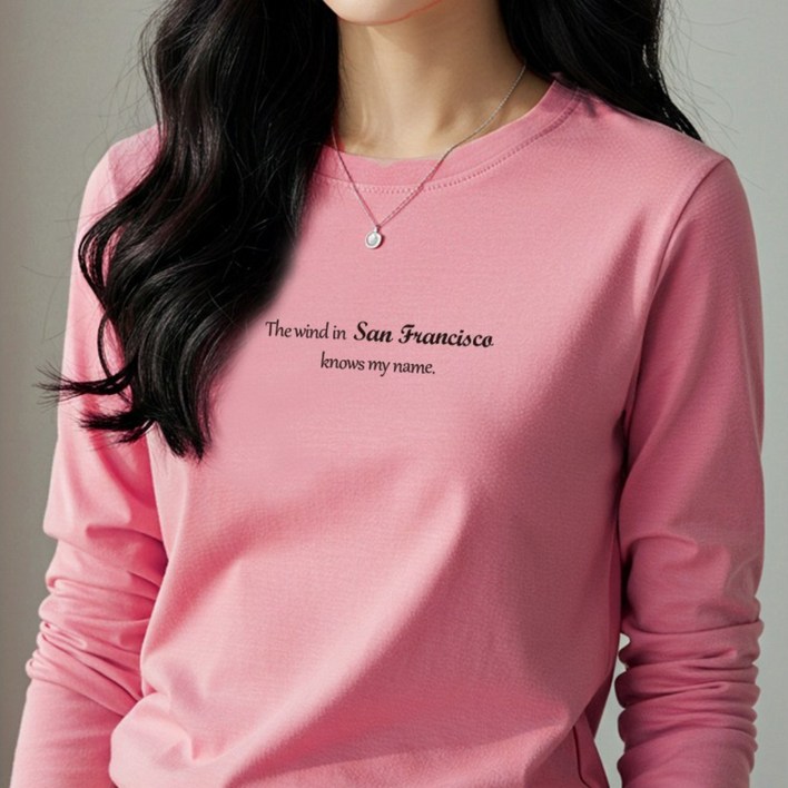 그리내 여성 라운드넥 봄 가을 예쁜 심플 프린팅 얇은 긴팔티 커플티 캐릭터 이너 홈웨어 레터링 면 티셔츠