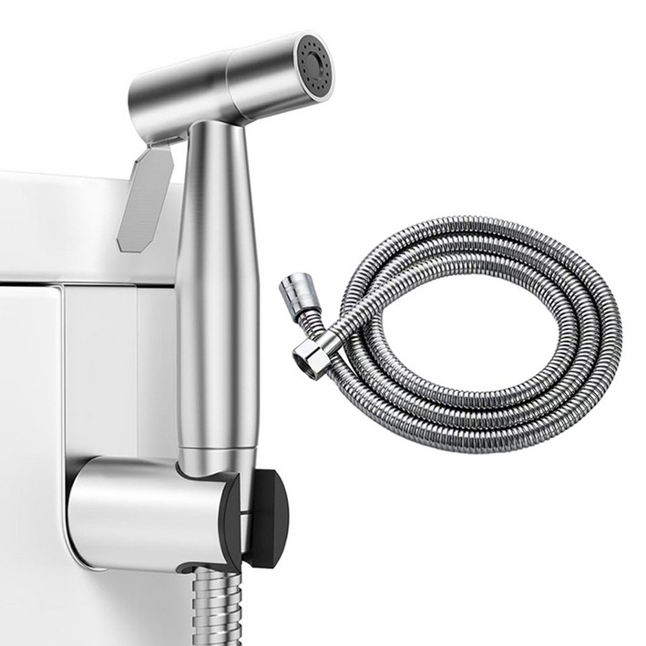 무식이네 청소싹 304 스테인레스 욕실 스프레이건 + 호스 1.5m + 거치대 세트, 1세트, 실버
