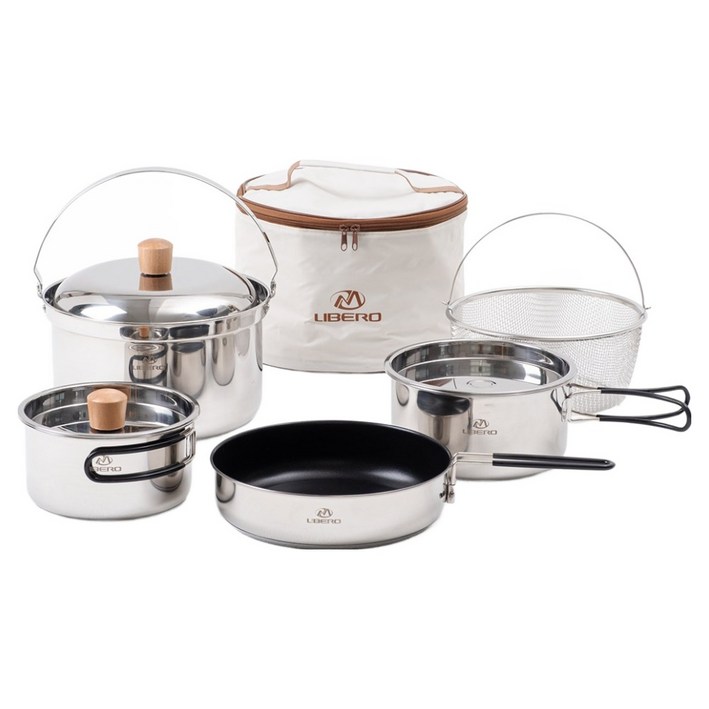 LIBERO 웜벳 스텐 코펠 7~8인용 세트, Silver, 1세트
