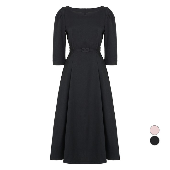 에이비에프지 여성용 7부 페미닌 벨티드 플레어 원피스 AFZ3MO31A