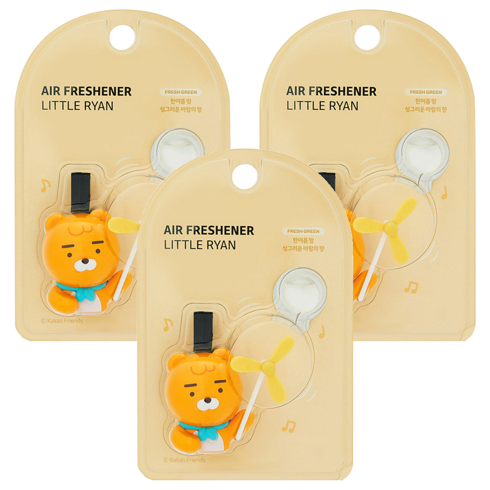 카카오프렌즈 바람개비 차량용 방향제 라이언, 3개, 프레쉬 그린