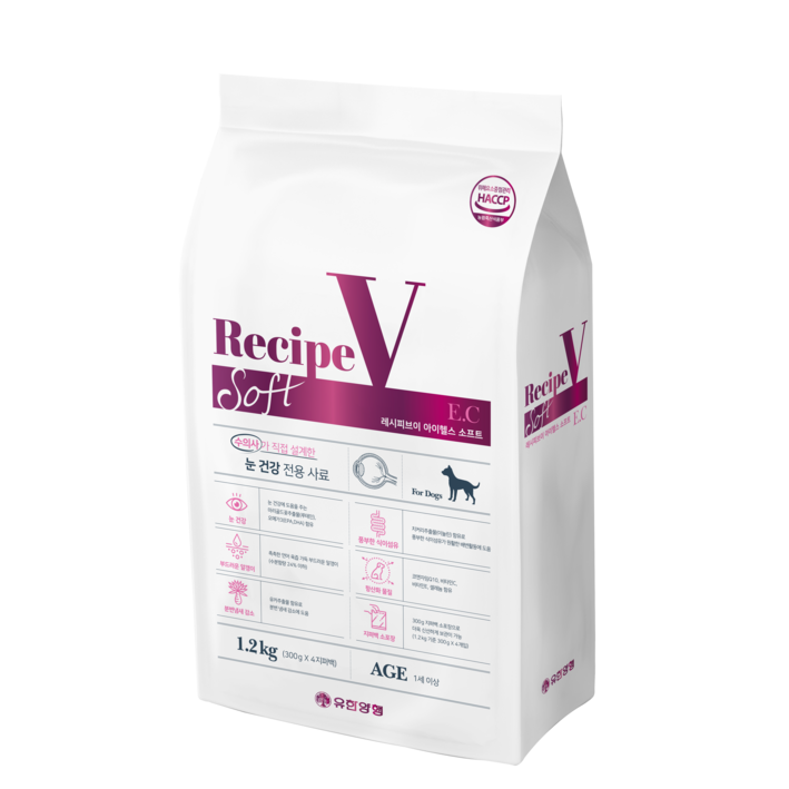 레시피브이 유한양행 강아지 어덜트 아이헬스 소프트 처방식 사료, 눈물 개선눈건강, 1.2kg, 1개