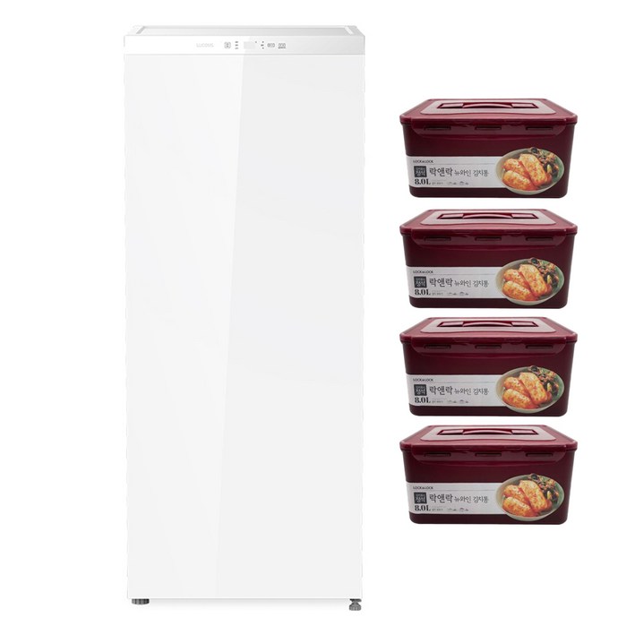 루컴즈 김치다움mini 122L 스탠드형 1도어 김치냉장고  락앤락 김치통 4p 세트 방문설치, 화이트, R123M01L