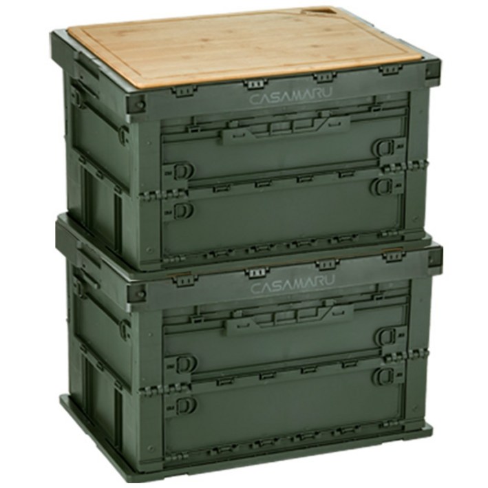 까사마루 대용량 캠핑 폴딩박스 75L 2P  원목 상판 1P, 카키폴딩박스, 1세트