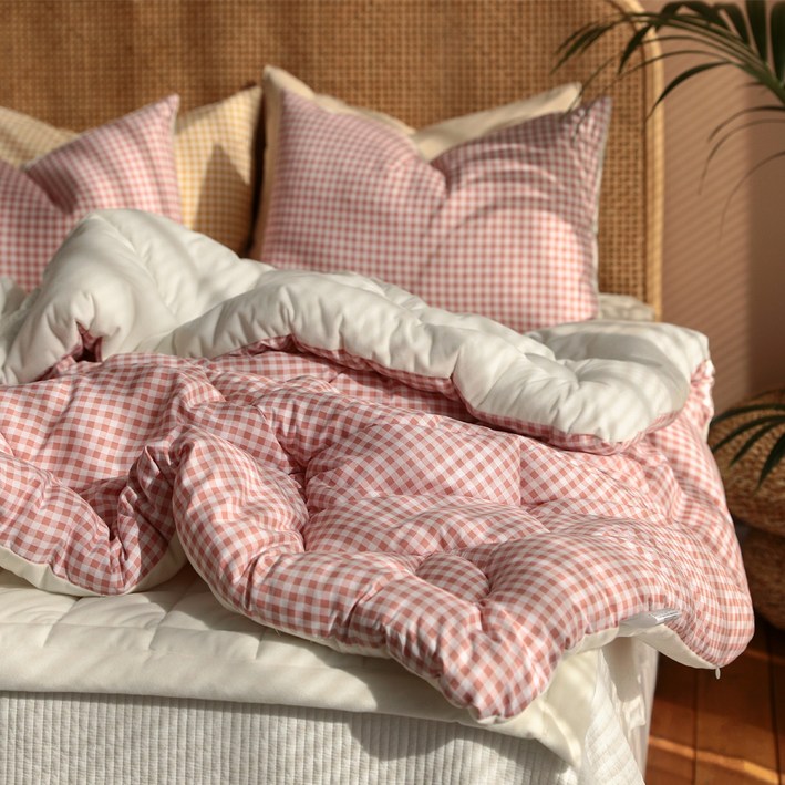 헬로우슬립 밀크 체크 극세사 차렵이불 세트