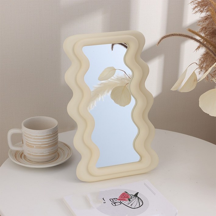 므뮤 인테리어 화장대 촬영소품 웨이브 탁상거울 더블웨이브