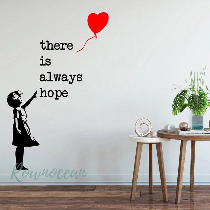 Banksy 소녀와 풍선 벽 데칼, 거리 낙서, 가정 장식, 거실 및 침실 스티커, Banksy, G111