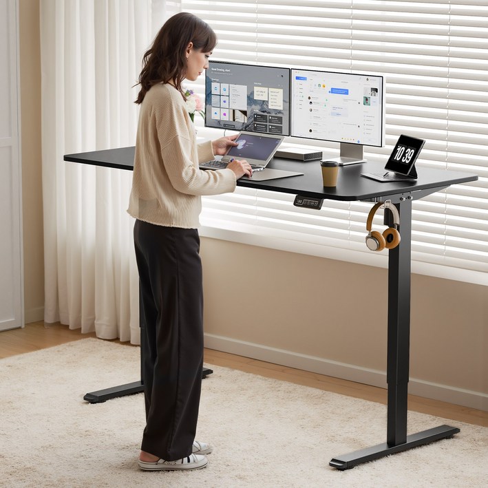 Homall 모션데스크 PE01 전동 높이조절 스탠딩 책상 공부 사무 게임용 조절 스탠드 테이블, 블랙