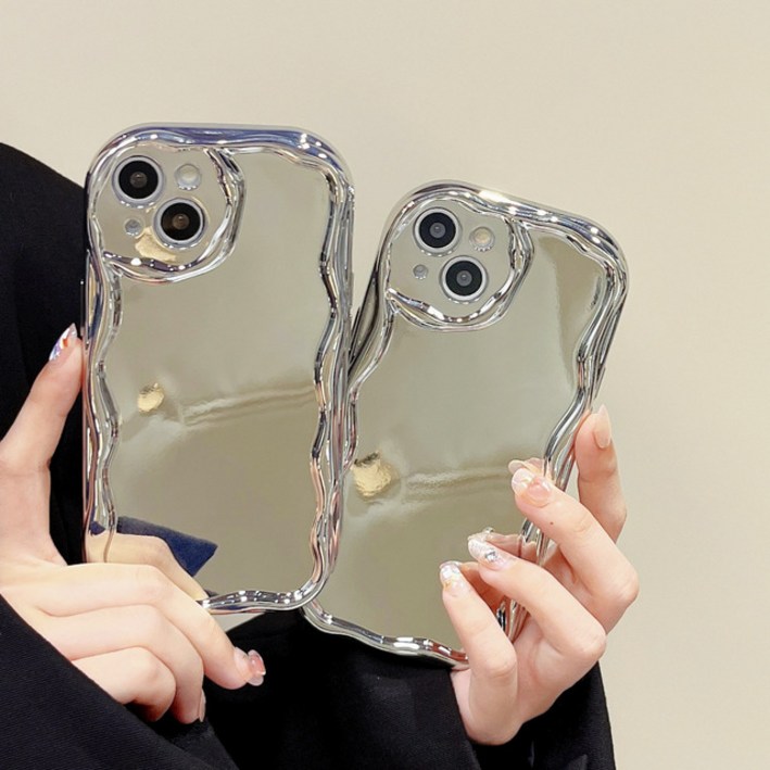 [엘카소] 실버 미러 물결 웨이브 아이폰 케이스 13 14 15 16 17 추천 거울 심플 데일리 y2k 프로맥스 10대 20대 가성비 캐이스