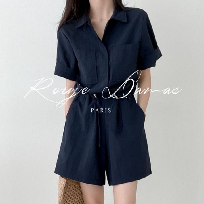 패션고리 여성 카라넥 반팔 밴딩 데일리 점프수트 H1109