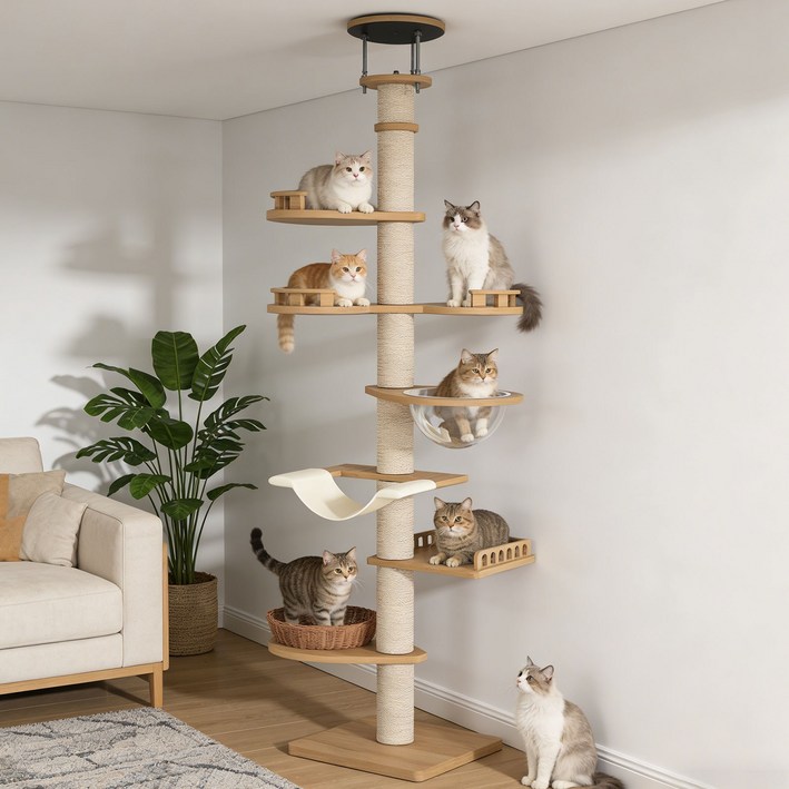 키루에 대형 캣타워 원목 대형 고양이 점프대 튼튼한 다기능 직조 캣타워
