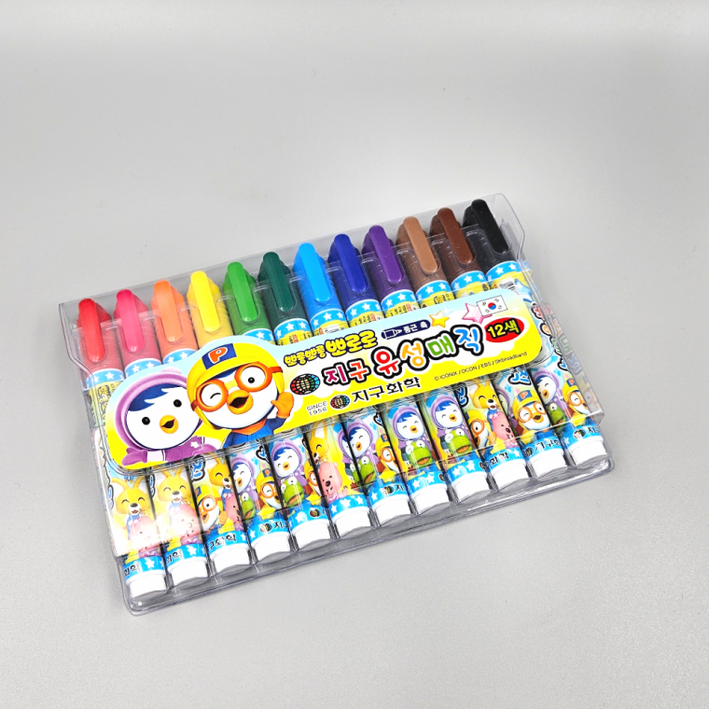 유성매직 12색 뽀로로 유성펜 둥근촉 칼라 매직 아동미술용품 지구화학, 상세페이지 참조, 1개