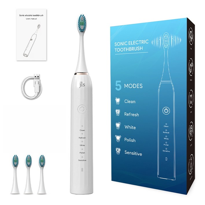 JLS 음파 전동 칫솔 + 칫솔모4개, 화이트, 1세트, M1